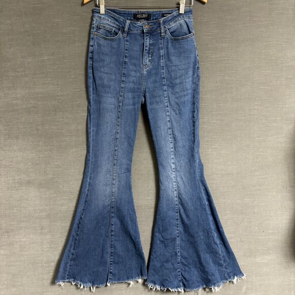 Judy Blue Denim - Judy‎ Blue Jeans 7 / 28 Super Flare Medium Wash Raw Hem Hippie 90s y2k Retro